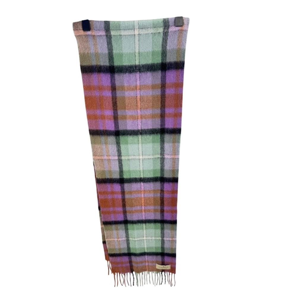 Marchbrae Scotland 100% Pure Cashmere Plaid Scarf Purple Green Orange Fringe